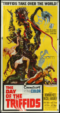 5y0659 DAY OF THE TRIFFIDS 3sh 1962 classic English sci-fi horror, cool art of monster with girl!