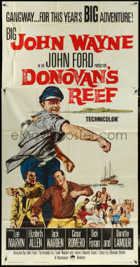 5y0664 DONOVAN'S REEF 3sh 1963 John Ford, great art of sailor John Wayne & Lee Marvin, very rare!