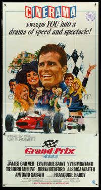 5y0679 GRAND PRIX Cinerama int'l 3sh 1967 Terpning art of F1 race car driver James Garner!