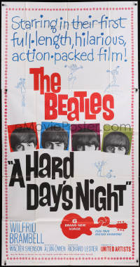 5y0681 HARD DAY'S NIGHT 3sh 1964 great image of The Beatles in their 1st film, rock & roll classic!