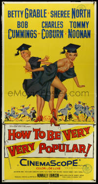 5y0684 HOW TO BE VERY, VERY POPULAR 3sh 1955 full-length art of sexy Betty Grable & Sheree North!