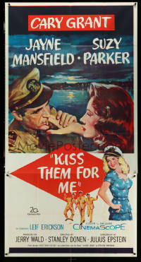 5y0693 KISS THEM FOR ME 3sh 1957 romantic art of Cary Grant & Suzy Parker + sexy Jayne Mansfield!