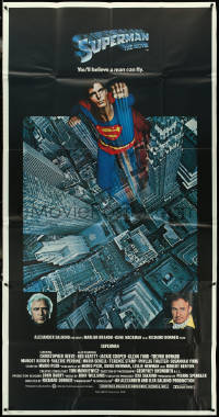 5y0723 SUPERMAN 3sh 1978 photographic image of Christopher Reeve flying over city, Hackman, Brando!