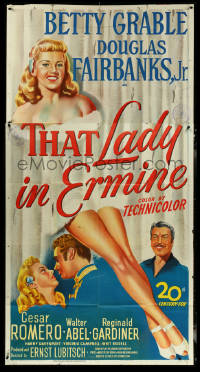 5y0724 THAT LADY IN ERMINE 3sh 1948 Betty Grable naked except for title coat, Fairbanks, ultra rare!