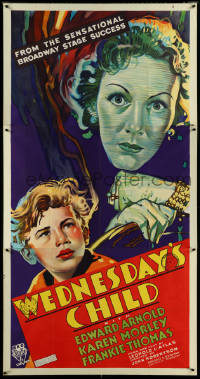 5y0731 WEDNESDAY'S CHILD 3sh 1934 art of Karen Morley & Frankie Thomas, from the Broadway hit, rare!