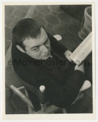 5y1615 CRIME & PUNISHMENT candid 8x10.25 still 1935 Peter Lorre w/ script between scenes by Schafer!