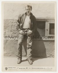 5y1639 GIANT 8x10.25 still 1956 James Dean in his Rebel jacket advertising George Stevens' classic!