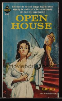 5y1544 OPEN HOUSE signed paperback book 1965 by Joan Ellis, great sexy cover art by Paul Rader!