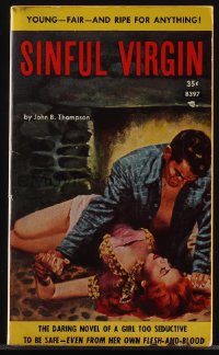 5y1549 SINFUL VIRGIN paperback book 1952 a girl too seductive to be safe from her own flesh & blood!