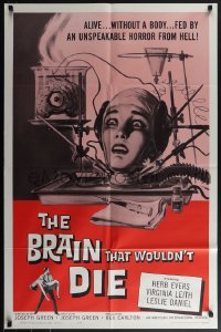 5y1058 BRAIN THAT WOULDN'T DIE 1sh 1962 alive w/o a body, horror art of Leith by Reynold Brown!