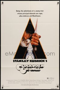 5y1074 CLOCKWORK ORANGE 1sh 1972 Stanley Kubrick, Castle art of Malcolm McDowell, R-rated!