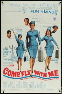 5y1077 COME FLY WITH ME 1sh 1963 sexy airline hostesses daydreaming of men!