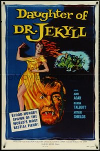 5y1096 DAUGHTER OF DR JEKYLL 1sh 1957 Edgar Ulmer, blood-hungry bestial fiend hidden in a woman's sensuous body!