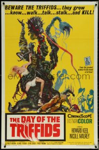 5y1101 DAY OF THE TRIFFIDS 1sh 1962 classic English sci-fi horror, cool art of monster with girl!