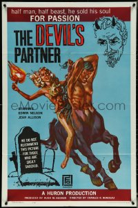 5y1110 DEVIL'S PARTNER 1sh 1961 great artwork of sexy Jean Allison riding centaur man, black magic!