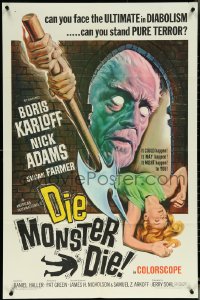 5y1112 DIE, MONSTER, DIE 1sh 1965 AIP, cool artwork of Boris Karloff, the ultimate in diabolism!