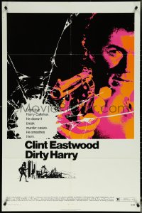 5y1114 DIRTY HARRY 1sh 1971 art of Clint Eastwood pointing his .44 magnum, Don Siegel crime classic!