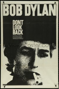 5y1119 DON'T LOOK BACK 1sh 1967 D.A. Pennebaker, super c/u of Bob Dylan with cigarette in mouth!