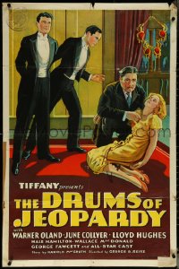 5y1125 DRUMS OF JEOPARDY style B 1sh 1931 Oland as Dr. Boris Karlov uses cursed necklace, ultra rare!