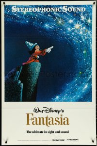 5y1137 FANTASIA 1sh R1977 Walt Disney, wonderful image of Mickey from Sorcerer's Apprentice!