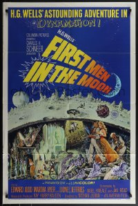 5y1146 FIRST MEN IN THE MOON 1sh 1964 Ray Harryhausen, H.G. Wells, fantastic sci-fi art!