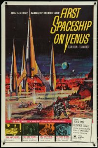 5y1147 FIRST SPACESHIP ON VENUS 1sh 1962 Der Schweigende Stern, German sci-fi, cool art!