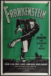 5y1155 FRANKENSTEIN 1sh R1960s great full-length horror art of Boris Karloff as the monster!