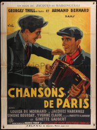 5y0189 CHANSONS DE PARIS French 1p 1934 Vila art of Georges Thill & Bernard with accordion, rare!