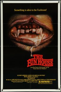 5y1162 FUNHOUSE 1sh 1981 Tobe Hooper, creepy close up of drooling mouth with nasty teeth!