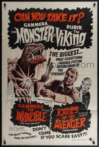 5y1163 GAMMERA THE INVINCIBLE/KNIVES OF THE AVENGER 1sh 1960s sci-fi horror, can you take it?!