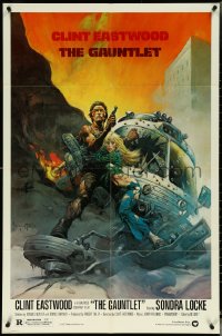 5y1165 GAUNTLET 1sh 1977 Clint Eastwood & Sondra Locke by Frank Frazetta, large credit design!