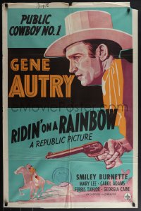 5y1166 GENE AUTRY 1sh 1938 great art of singing Public Cowboy No. 1, Ridin' on a Rainbow!