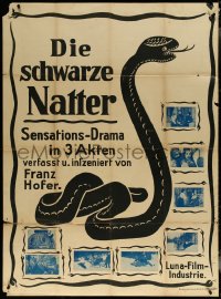 5y0511 DIE SCHWARZE NATTER German 37x50 1913 cool snake art, rival spies in circus, ultra rare!