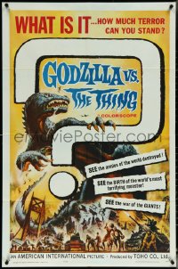 5y1175 GODZILLA VS. THE THING 1sh 1964 Reynold Brown monster art, how much terror can you stand!