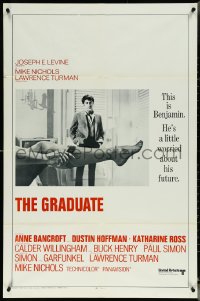 5y1177 GRADUATE int'l 1sh 1968 classic image of Dustin Hoffman & sexy leg in bed, pre-awards!