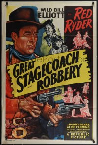 5y1180 GREAT STAGECOACH ROBBERY 1sh R1949 Wild Bill Elliot in the title role as Red Ryder!