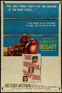 5y1187 HARDER THEY FALL 1sh 1956 Humphrey Bogart, Rod Steiger, boxing classic, cool artwork!