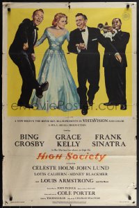 5y1194 HIGH SOCIETY 1sh 1956 art of Frank Sinatra, Bing Crosby, Grace Kelly & Louis Armstrong!