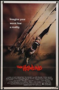 5y1198 HOWLING 1sh 1981 Joe Dante, cool art of screaming female tranforming into a werewolf!