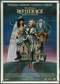 5y0324 BEETLEJUICE Italian 1p 1988 Tim Burton, Ramsey art of Keaton, Baldwin & Geena Davis!