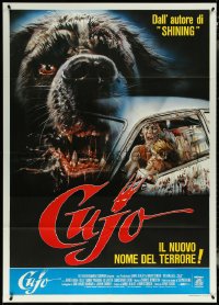 5y0340 CUJO Italian 1p 1983 Stephen King, different Sciotti artwork of killer dog & bloody car!