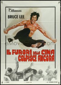 5y0353 FISTS OF FURY Italian 1p R1970s artwork of Bruce Lee kicking in mid-air by Averardo Ciriello!