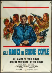 5y0357 FRIENDS OF EDDIE COYLE Italian 1p 1974 Avelli art of Robert Mitchum & crooks with guns!