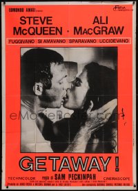 5y0624 GETAWAY Italian 1p 1972 best close up of Steve McQueen kissing Ali McGraw, Sam Peckinpah!