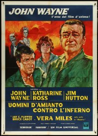 5y0368 HELLFIGHTERS Italian 1p 1969 John Wayne as fireman Red Adair, Ross, Valcarenghi art!