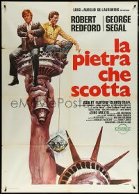 5y0369 HOT ROCK Italian 1p R1976 Robert Redford, George Segal, Casaro art of Statue of Liberty!