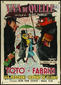 5y0636 ONE OF THOSE Italian 1p 1953 great cartoon art of Toto & Fabrizi with umbrellas in the rain!