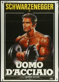 5y0640 PUMPING IRON Italian 1p 1986 best Enzo Sciotti art of Arnold Schwarzenegger lifting weights!