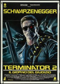 5y0418 TERMINATOR 2 Italian 1p 1991 cool different art of Arnold Schwarzenegger by Renato Casaro!