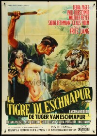 5y0644 TIGER OF ESCHNAPUR Italian 1p R1961 Fritz Lang, art of sexy Debra Paget by Martinati!